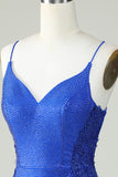 Beaded Spaghetti Straps Royal Blue Tight Homecoming Dress