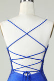 Beaded Spaghetti Straps Royal Blue Tight Homecoming Dress