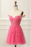 Off the Shoulder Corset Cute Homecoming Dress with Appliques