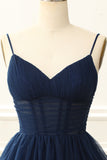 A Line Tulle Corset Navy Homecoming Dress