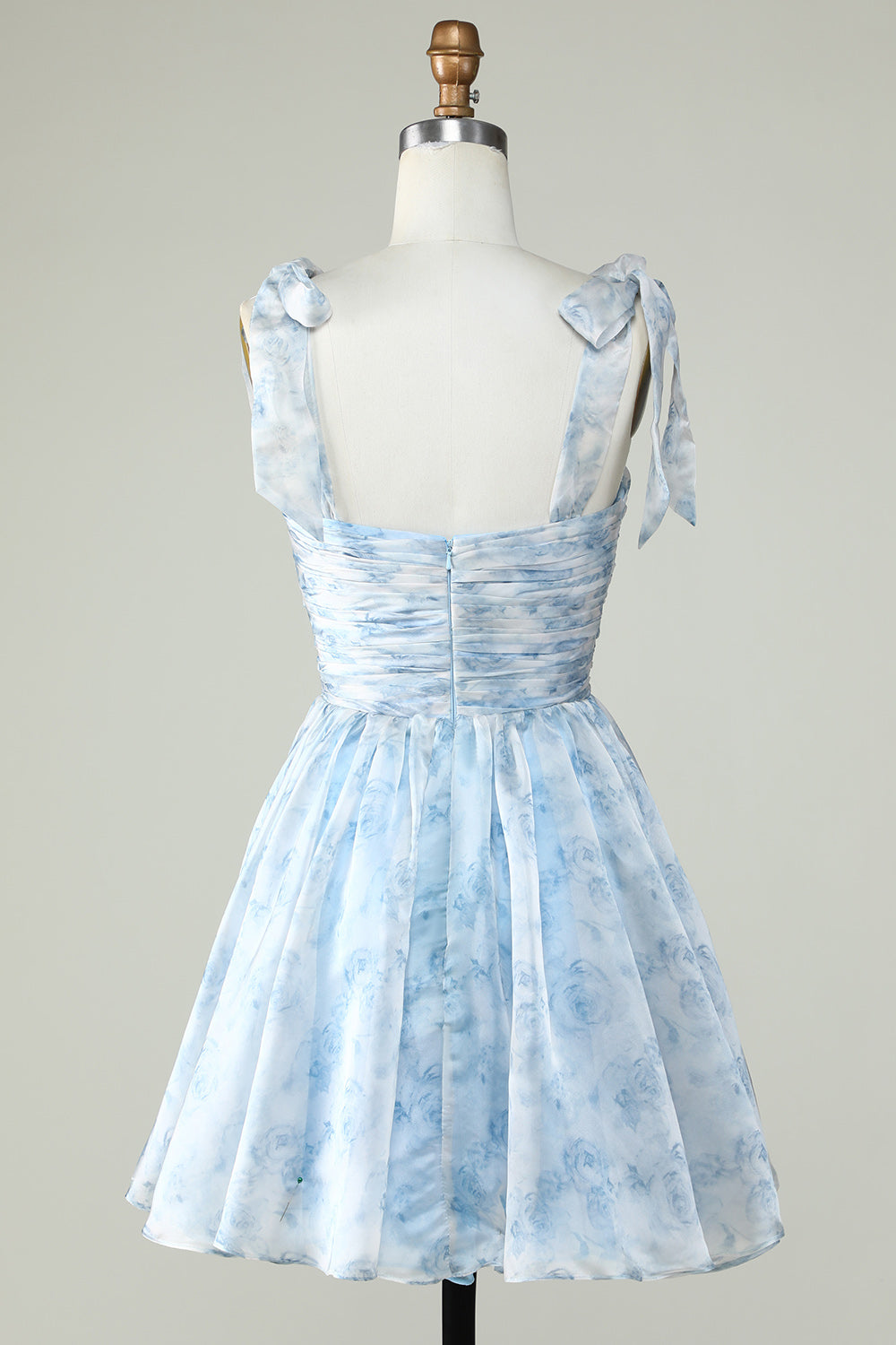 Blue A Line Printed Cute Homecoming Dress with Ruffles