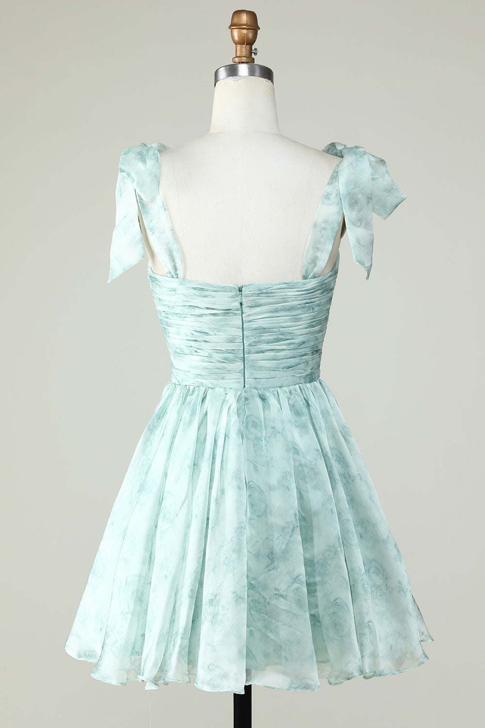 Green A Line Printed Cute Homecoming Dress with Ruffles