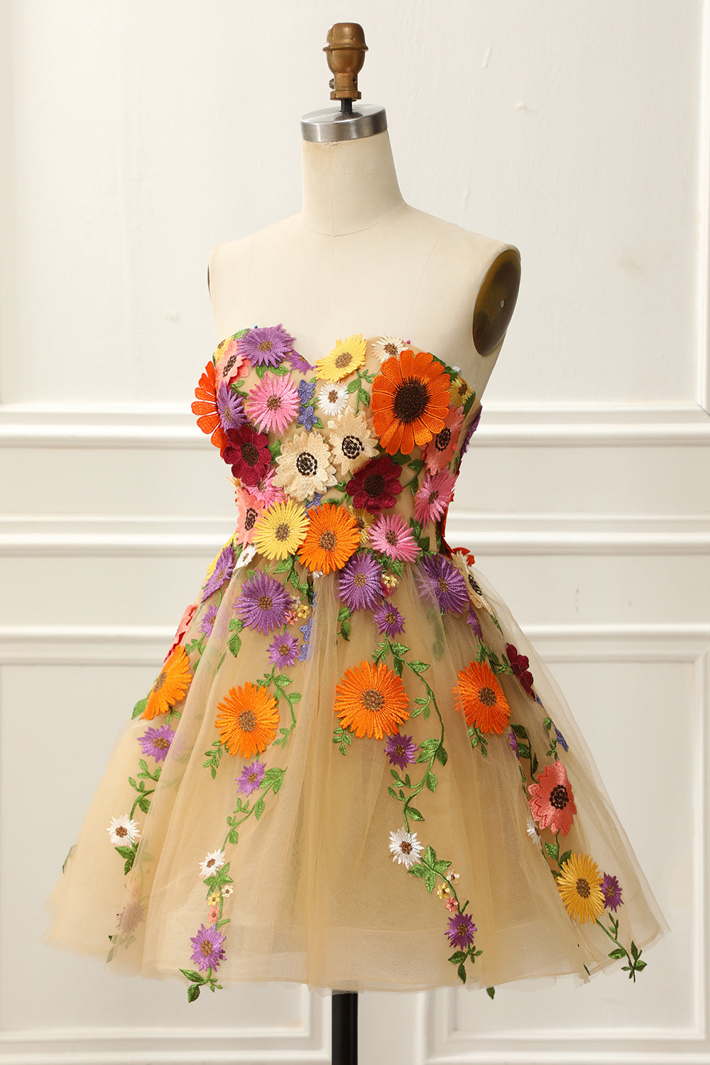 Strapless Apricot Homecoming Dress with 3D Flowers