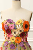 Strapless Apricot Homecoming Dress with 3D Flowers