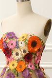 Strapless Apricot Homecoming Dress with 3D Flowers