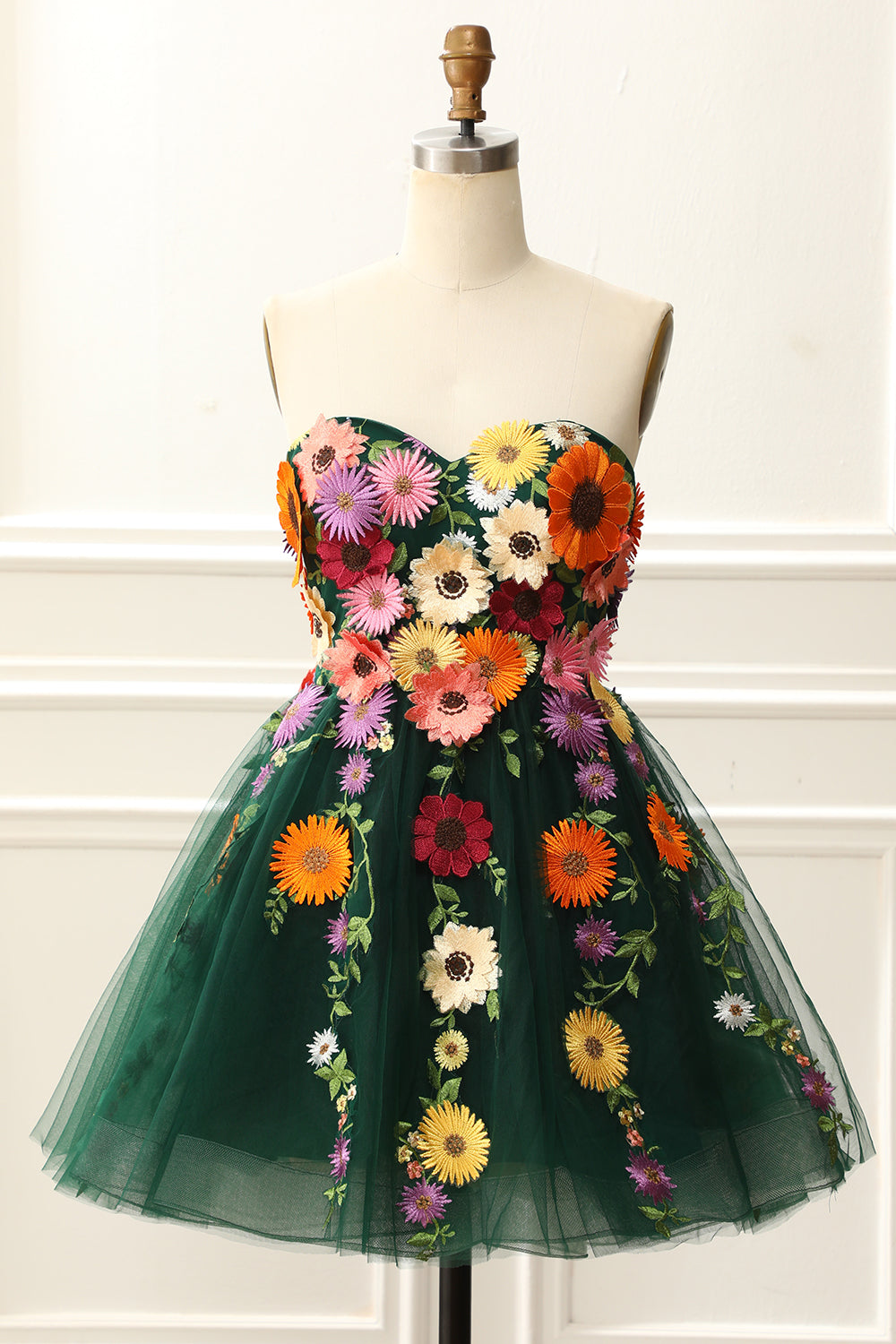 Strapless Green Homecoming Dress with 3D Flowers