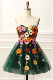 Strapless Mint Homecoming Dress with 3D Flowers