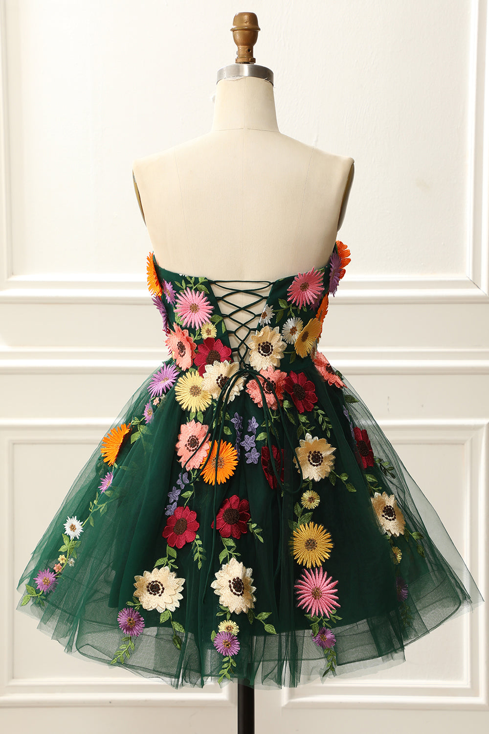 Strapless Green Homecoming Dress with 3D Flowers