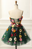 Strapless Green Homecoming Dress with 3D Flowers