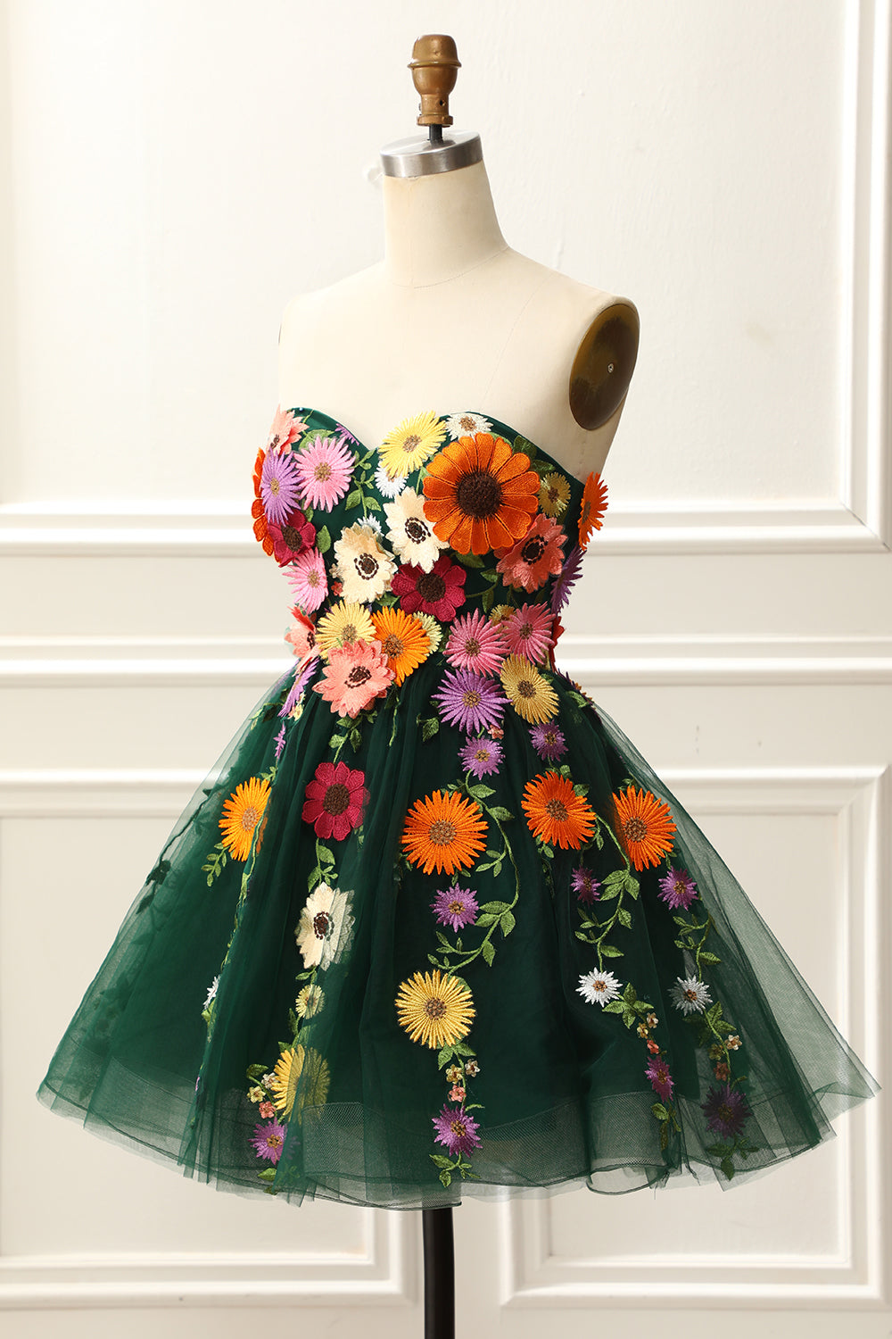 Strapless Green Homecoming Dress with 3D Flowers