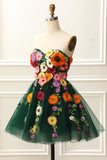 Strapless Mint Homecoming Dress with 3D Flowers