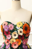 Strapless Apricot Homecoming Dress with 3D Flowers