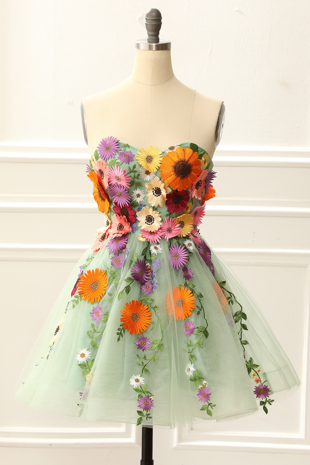 Strapless Mint Homecoming Dress with 3D Flowers