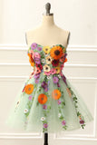 Strapless Mint Homecoming Dress with 3D Flowers