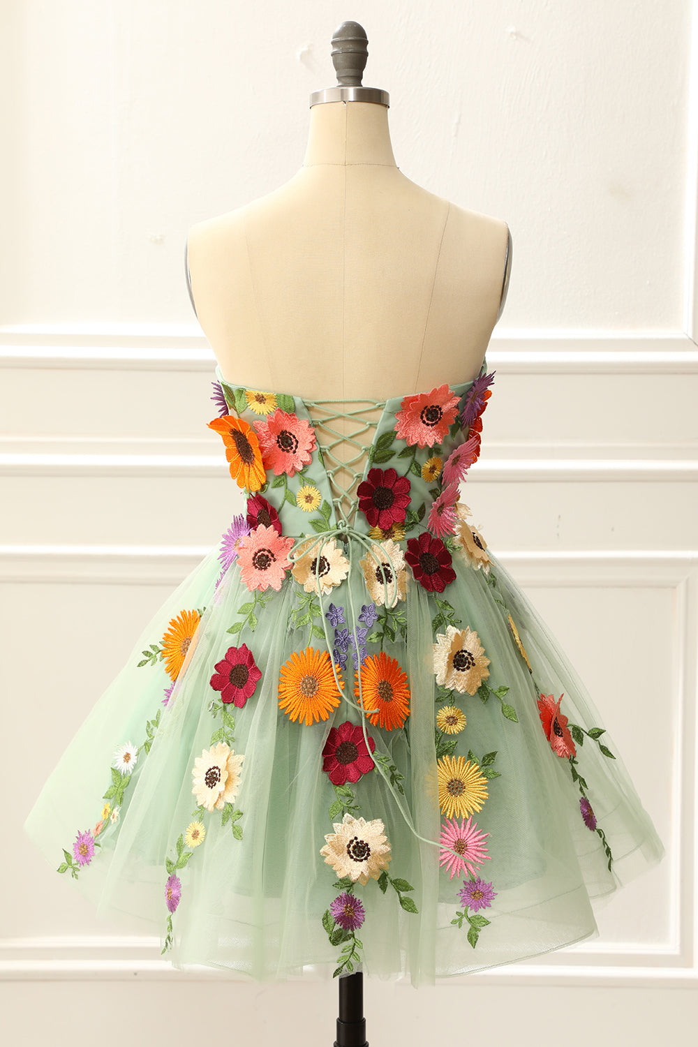 Strapless Green Homecoming Dress with 3D Flowers