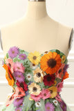 Strapless Apricot Homecoming Dress with 3D Flowers