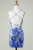 Royal Blue Spaghetti Straps Tight Homecoming Dress with Appliques