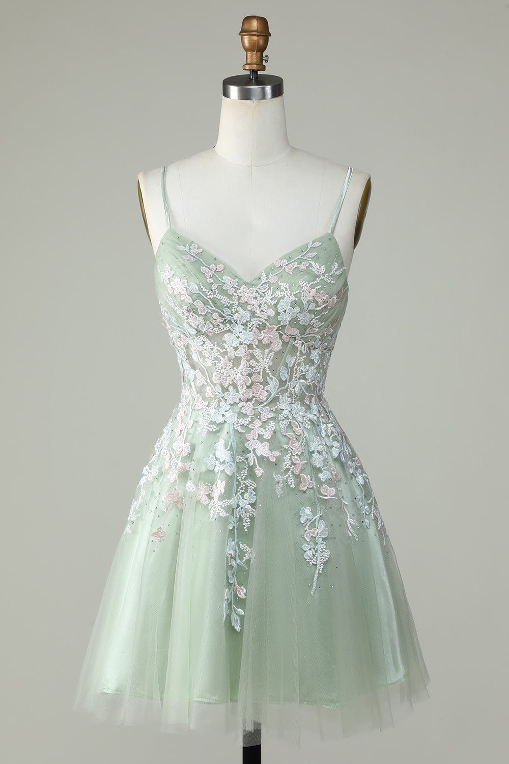 A Line Green Cute Corset Homecoming Dress with Appliques