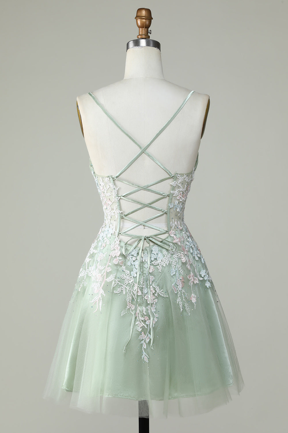 A Line Green Cute Corset Homecoming Dress with Appliques