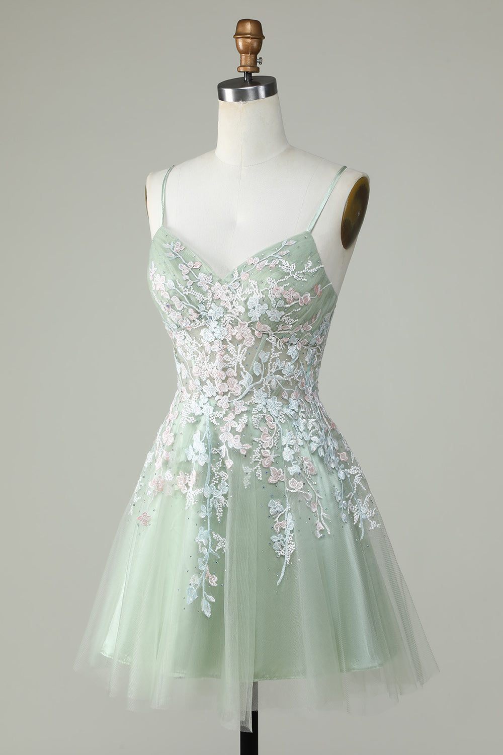 A Line Green Cute Corset Homecoming Dress with Appliques