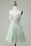 A Line Green Cute Corset Homecoming Dress with Appliques