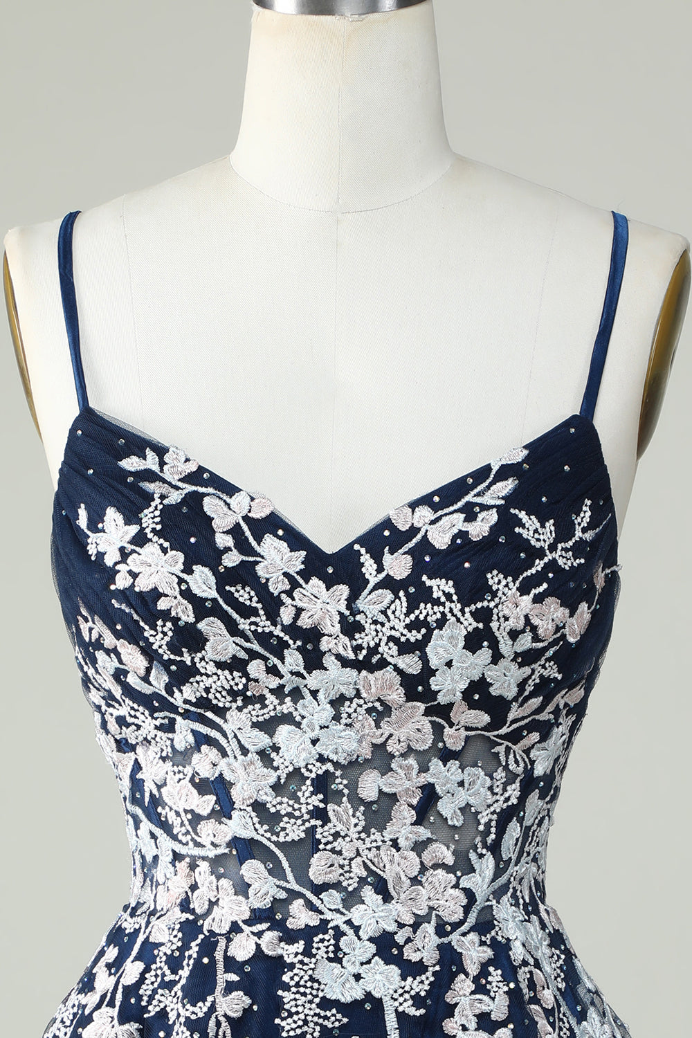 A Line Navy Corset Homecoming Dress with Appliques