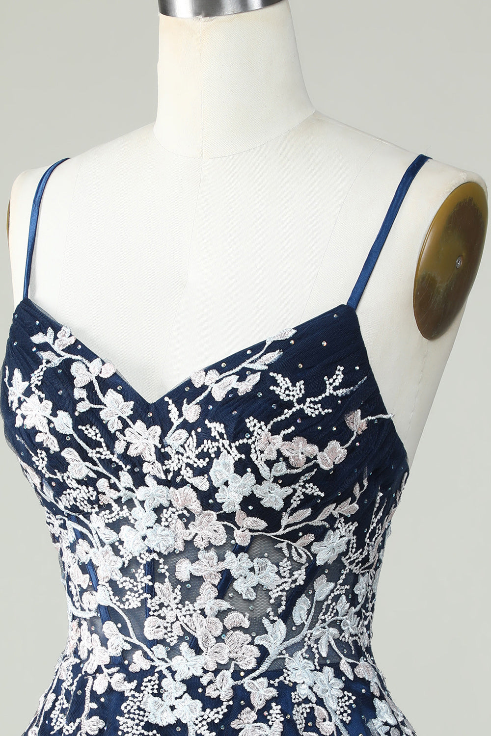 A Line Navy Corset Homecoming Dress with Appliques