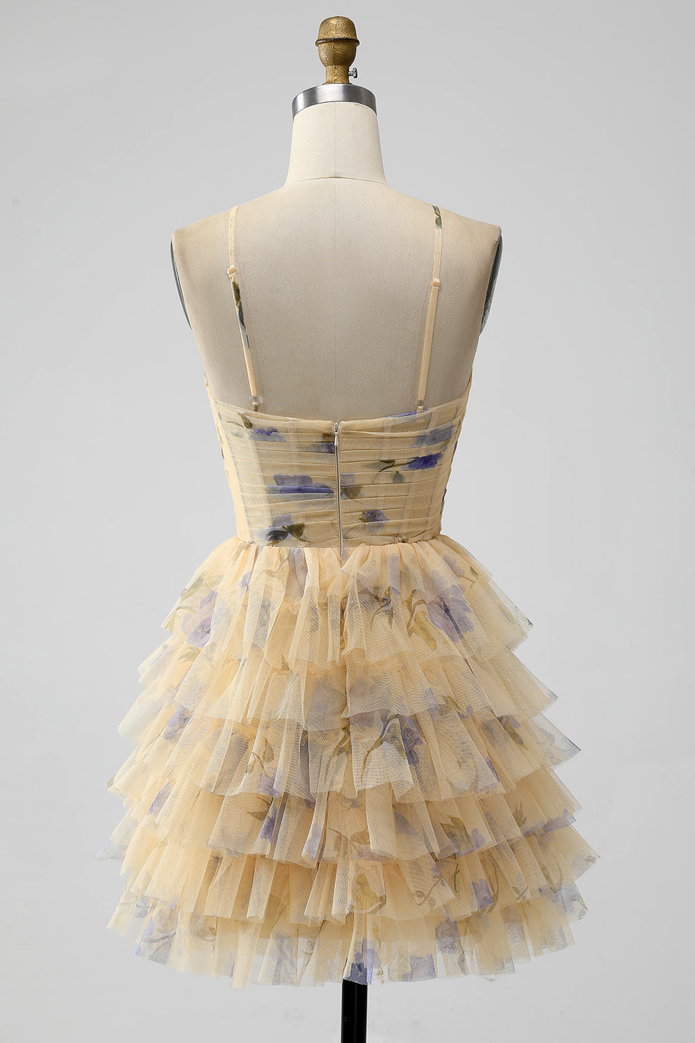 Cute Yellow A Line Halter Tiered Short Tulle Homecoming Dress