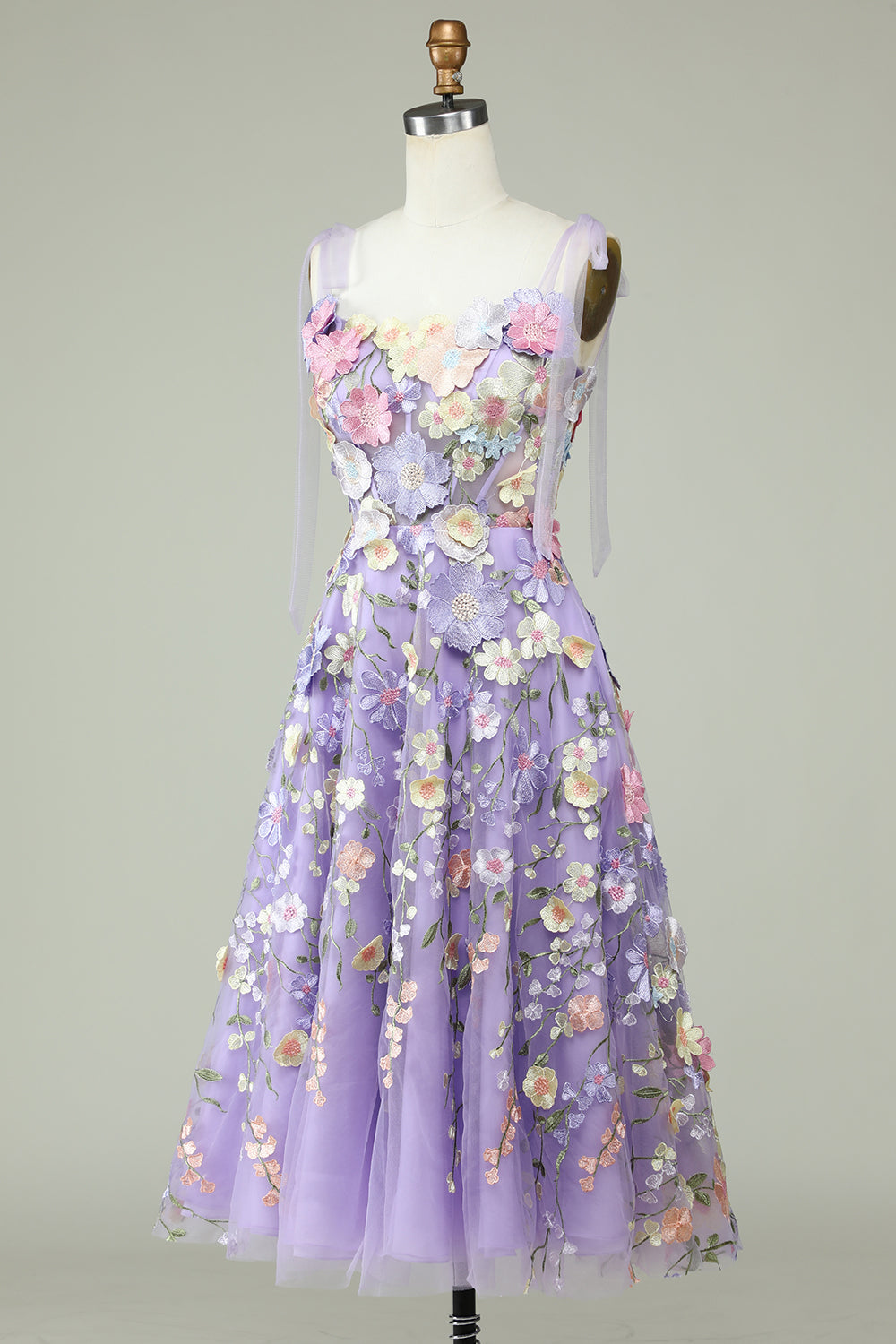 A-Line Corset Purple Knee-Length Prom Dress with 3D Flowers