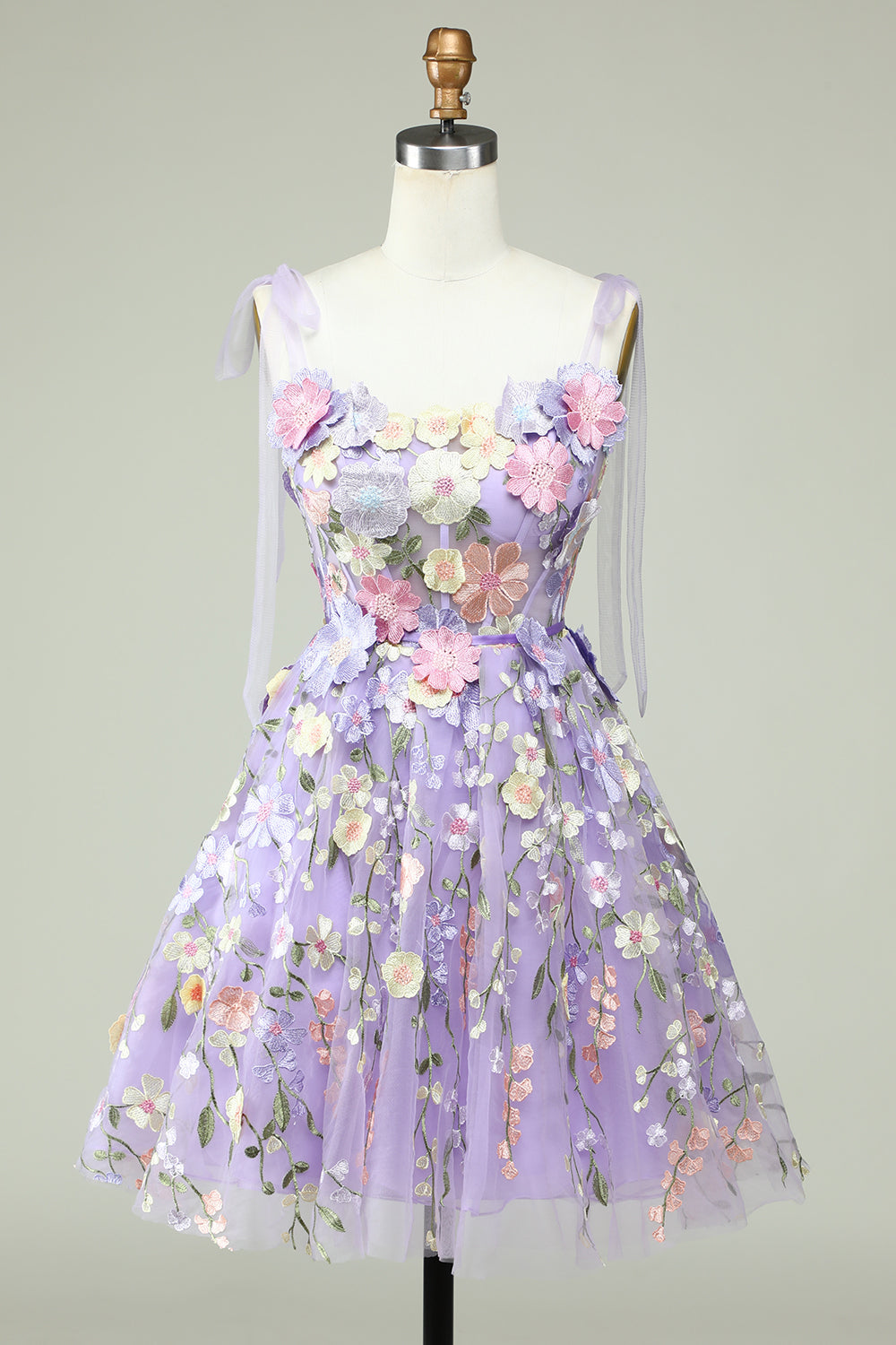 A-Line Corset Purple Homecoming Dress with 3D Flowers