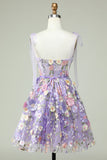 A-Line Corset Purple Homecoming Dress with 3D Flowers