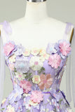 A-Line Corset Purple Homecoming Dress with 3D Flowers