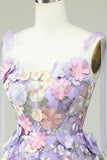 A-Line Corset Purple Homecoming Dress with 3D Flowers