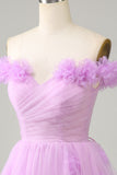 Cute A Line Off the Shoulder Lavender Short Homecoming Dress with Flowers