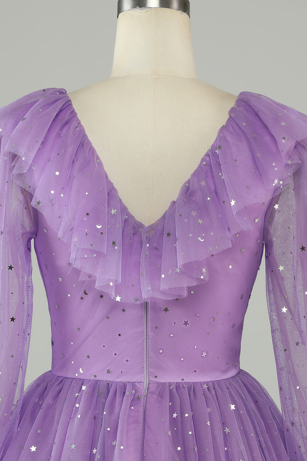 Long Sleeves Purple Sparkly Homecoming Dress with Stars Sequins