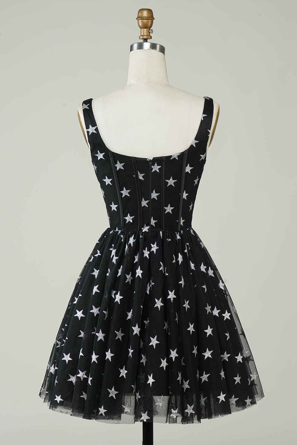 Black A Line Tulle Homecoming Dress with Stars