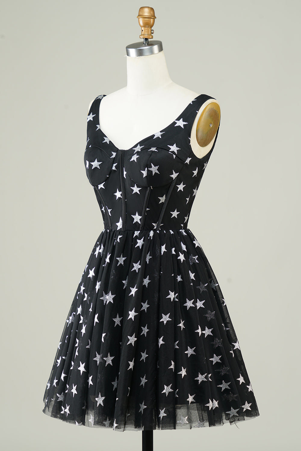 Black A Line Tulle Homecoming Dress with Stars