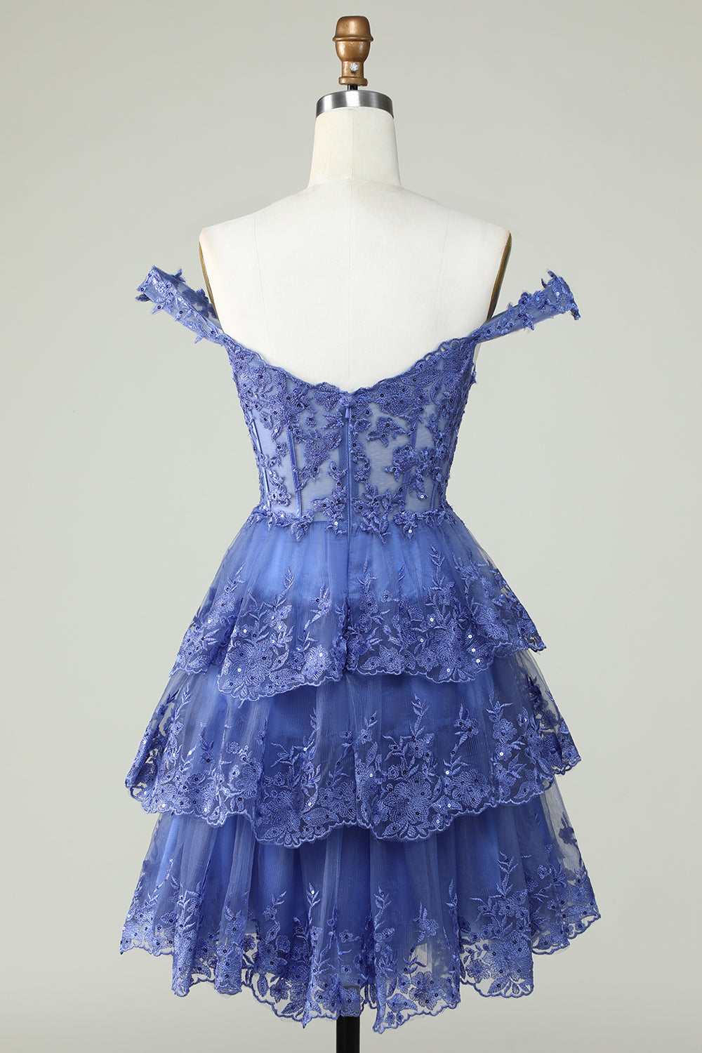 Off the Shoulder Blue Corset Homecoming Dress with Appliques