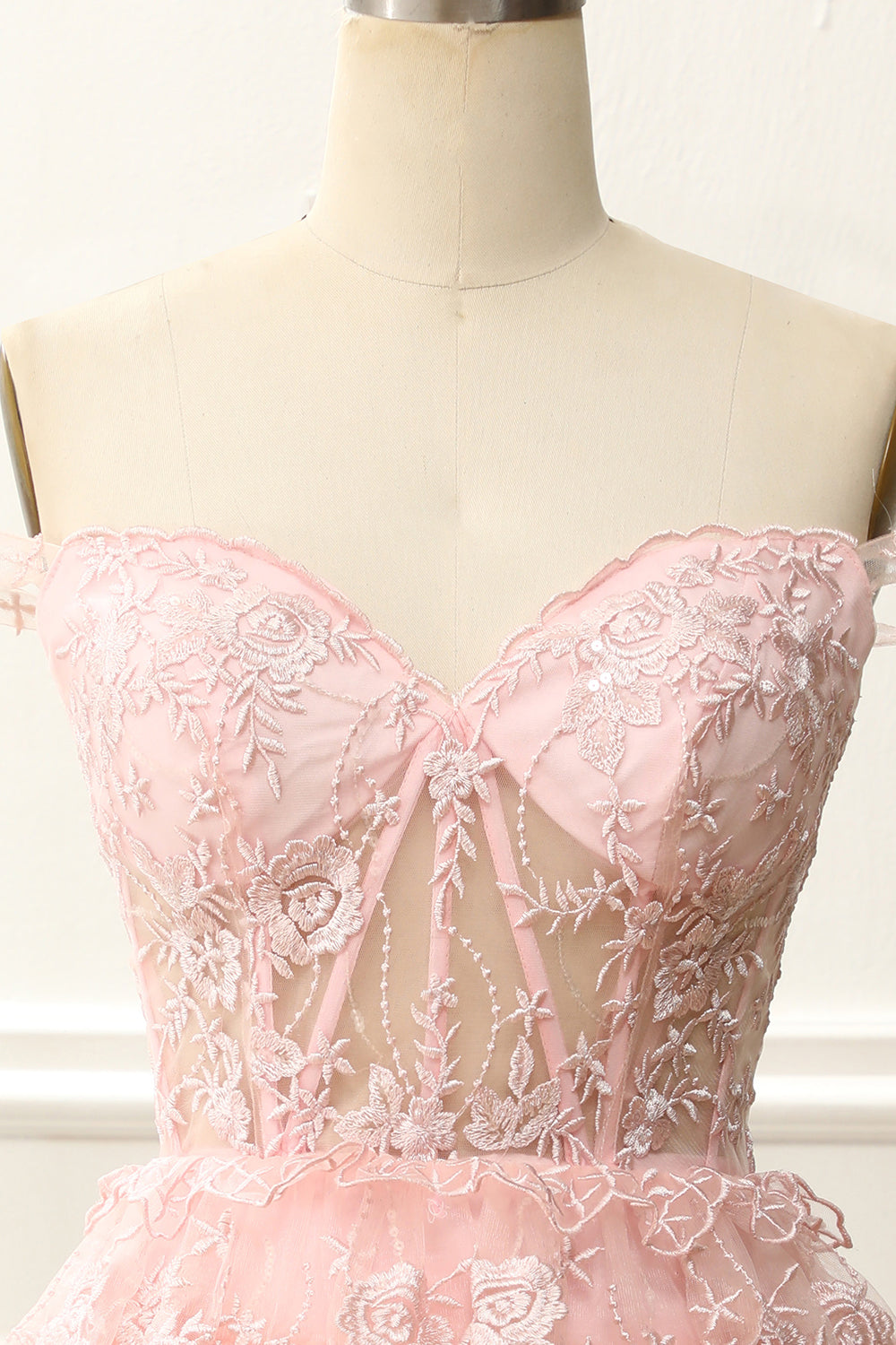 Off the Shoulder Pink Corset Homecoming Dress with Appliques