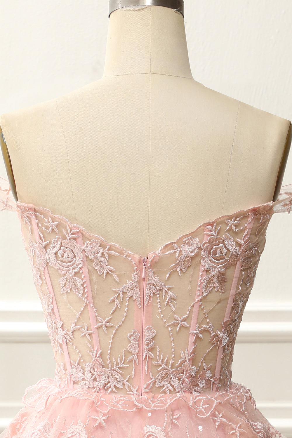 Off the Shoulder Pink Corset Homecoming Dress with Appliques