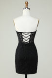 Black Strapless Tight Homecoming Dress with Appliques