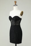 Black Strapless Tight Homecoming Dress with Appliques