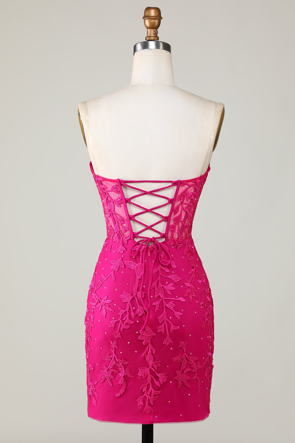 Hot Pink Strapless Tight Homecoming Dress with Appliques