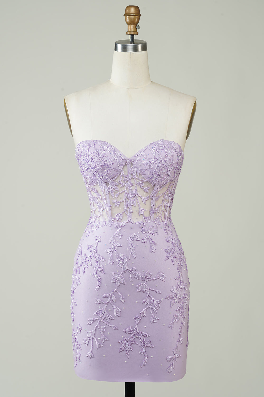 Lavender Strapless Tight Homecoming Dress with Appliques