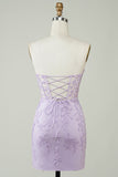 Lavender Strapless Tight Homecoming Dress with Appliques