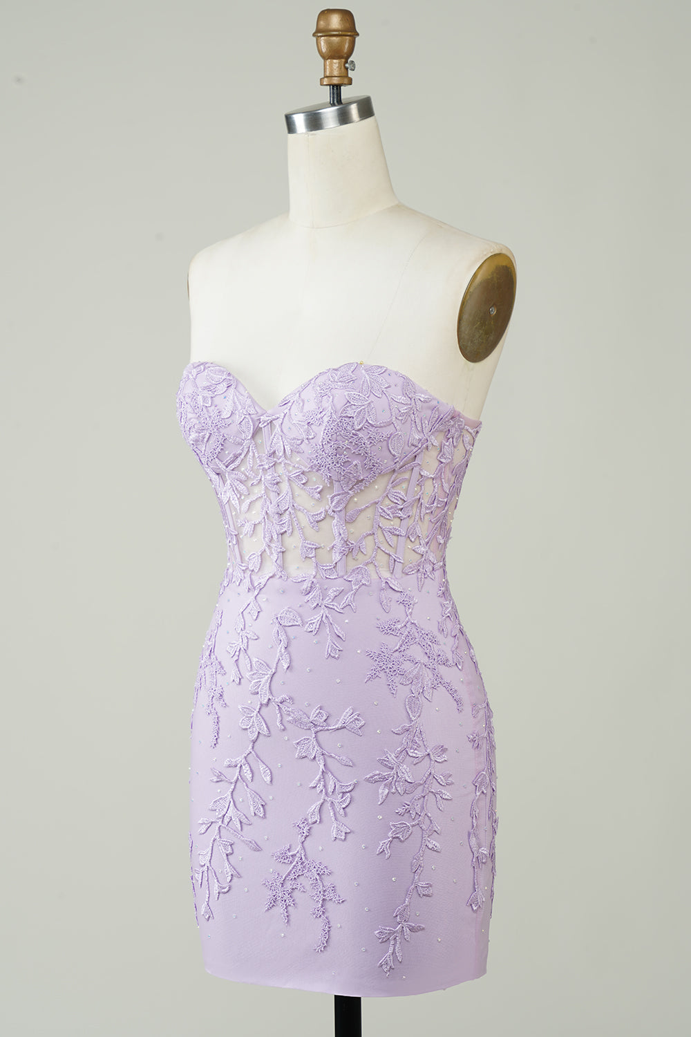 Lavender Strapless Tight Homecoming Dress with Appliques