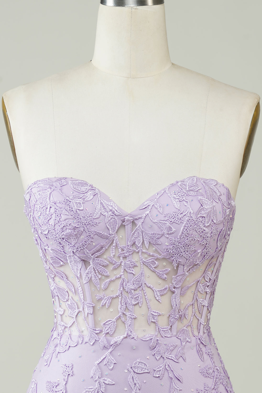 Lavender Strapless Tight Homecoming Dress with Appliques