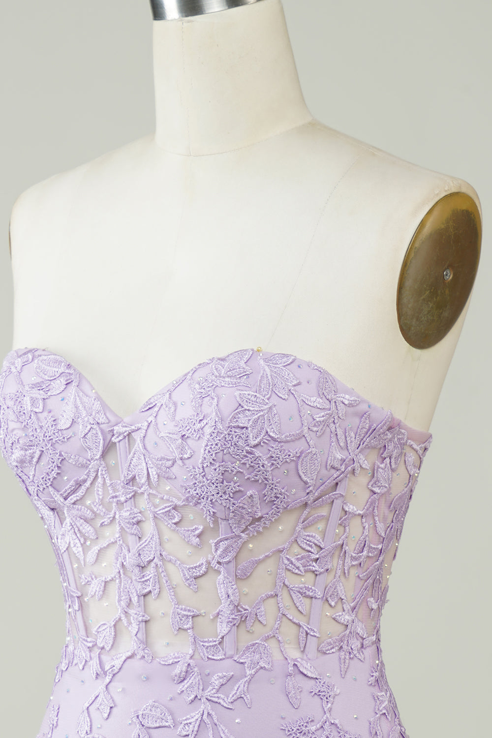 Lavender Strapless Tight Homecoming Dress with Appliques