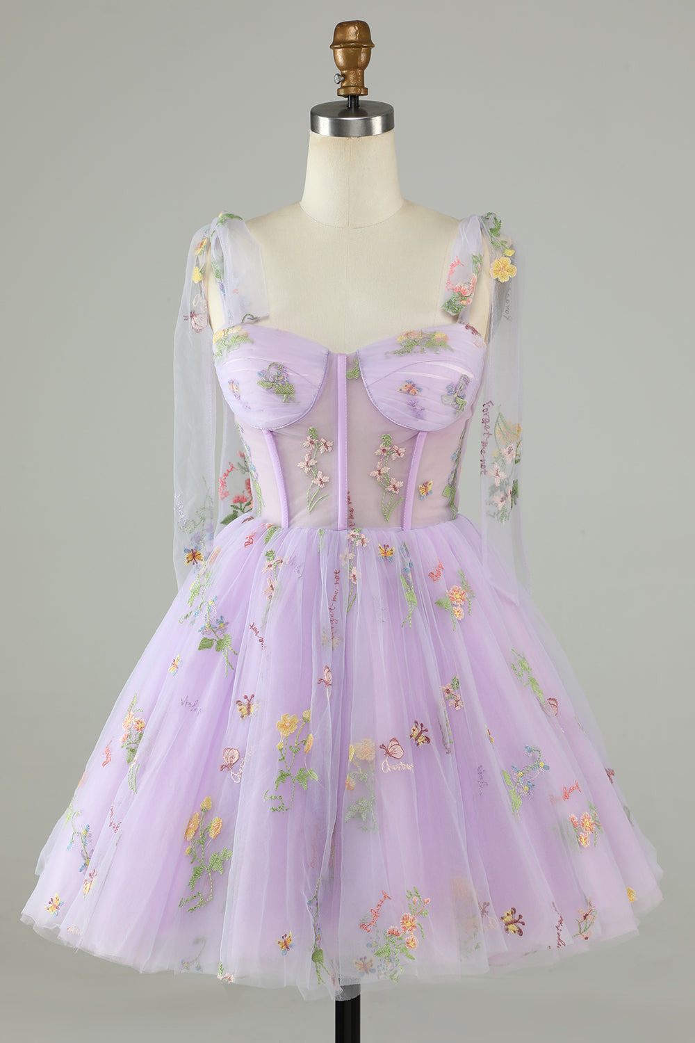 Lavender A-Line Corset Homecoming Dress with Embroidered