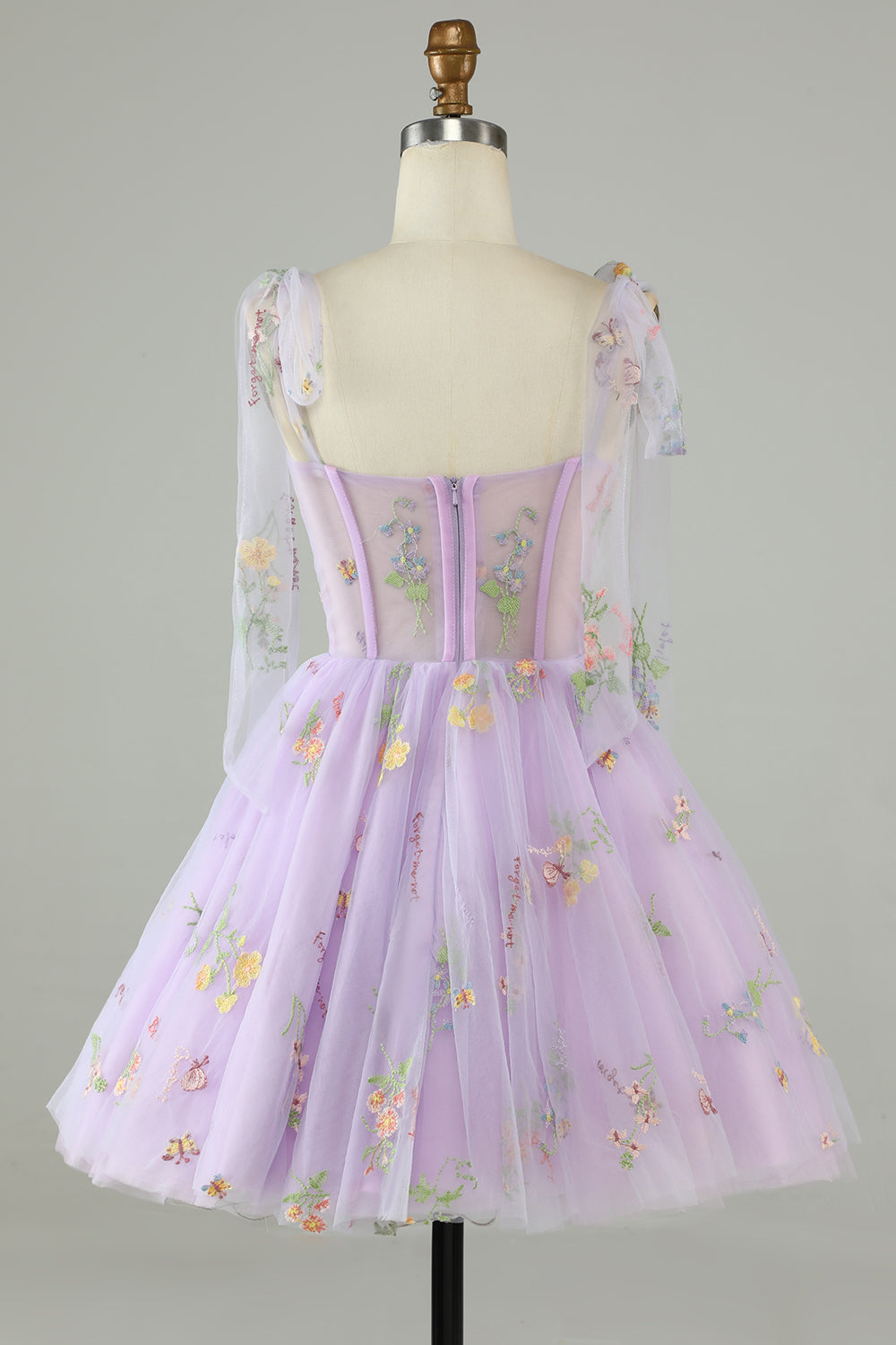 Lavender A-Line Corset Homecoming Dress with Embroidered